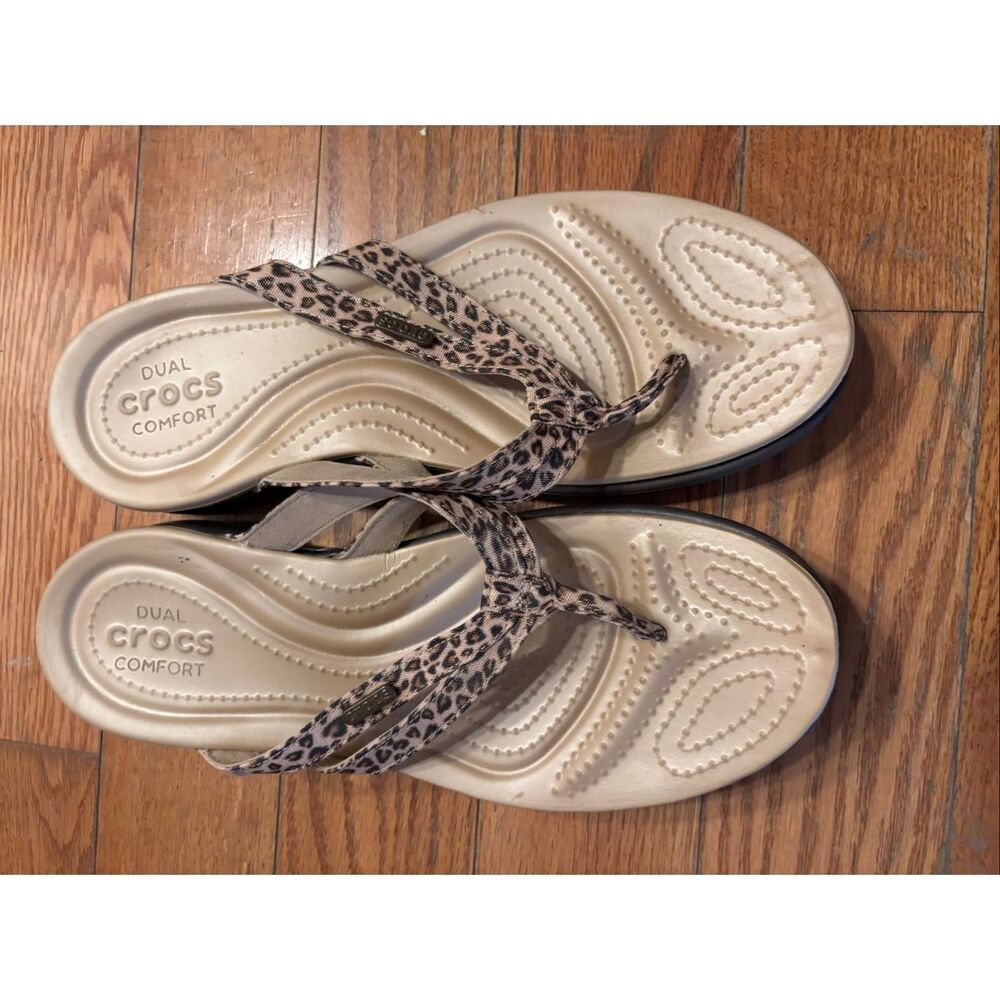 Crocs Leopard Print Flip Flops - image 1